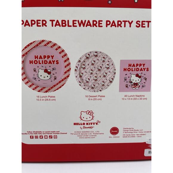 Hello Kitty Holiday Party Christmas Paper Tableware Party Set! NEW In Box 2024 - Picture 5 of 9